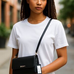 DKNY Sina Wallet Black Bag Purse 3 Compartment Zip Around Crossbody NWT